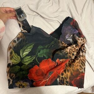 Floral and Animal Print One-Shoulder Top